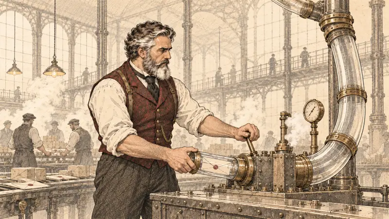 Letters arrive through brass pneumatic tubes.