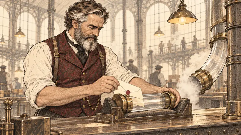 The archivist seals a letter into a tube.